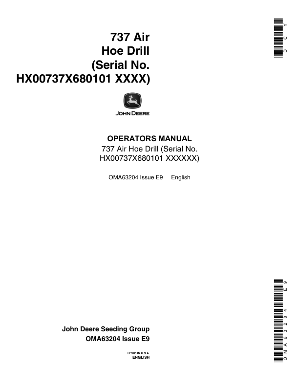 John Deere 737 Air Hoe Drill Operator's Manual (OMA63204)