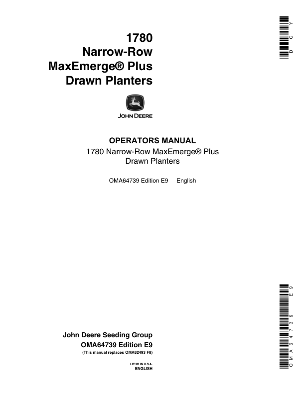John Deere 1780 Drawn Planter (685101-690999) Operator's Manual (OMA64739)
