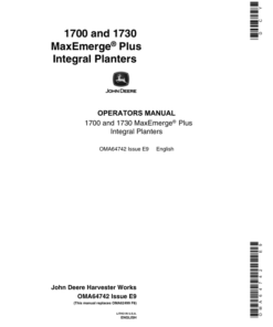 John Deere 1700, 1730 Integral Planters (685101-690999) Operator's Manual (OMA64742)