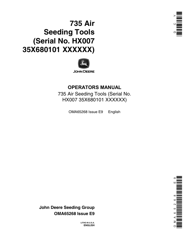 John Deere 735 Air Seeding Tools Operator's Manual (OMA65268)