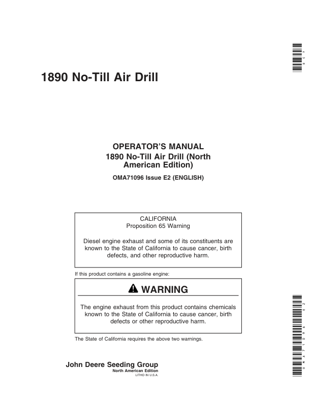 John Deere 1890 No-Till Air Drill North America (700101-705100) Operator's Manual (OMA71096)