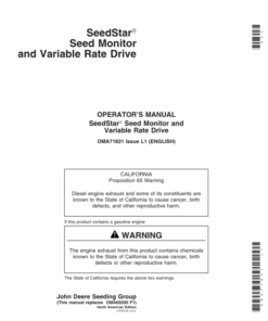 John Deere Seedstar Seed Monitor & Variable Rate Drive - (SN: -715999) Operator's Manual (OMA71821)