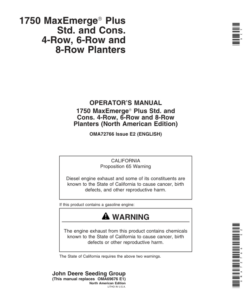 John Deere 1750 Drawn Planters (700101-715999) (4R - 6N - 6W - 8N) Operator's Manual (OMA72766)