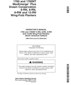 John Deere 1760 & 1760NT Drawn Planter (700101-700999) Operator's Manual (OMA72769)