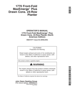 John Deere 1770 Drawn Planters (Includes OM Supplement A76258) Operator's Manual (OMA72771)
