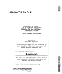 John Deere 1890 No-Till Air Drill North America (700101-705100) Operator's Manual (OMA77479)