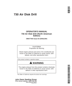 John Deere 730 Air Disk Drill (705101-715100) (North American) Operator's Manual (OMA77484)