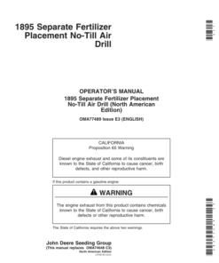 John Deere 1895 SFP No-Till Air Drill North America (7050101-710100) Operator's Manual (OMA77489)