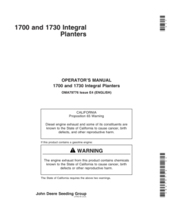 John Deere 1700, 1730 Integral Planters (710101-710999) Operator's Manual (OMA79776)