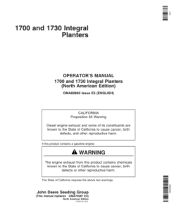 John Deere 1700 & 1730 Integral Planters North America & Australia Edition Standard Units (705101-715999) Operator's Manual (OMA82860)