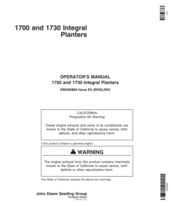 John Deere 1700 & 1730 Integral Planters Mexico Edition Metric Units (705101-715999) Operator's Manual (OMA82866)