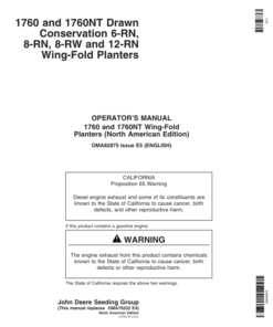 John Deere 1760 & 1760NT Drawn Planter (705101-715999) Operator's Manual (OMA82875)