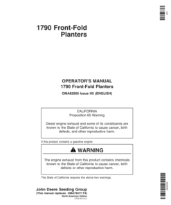 John Deere 1790 Drawn Planters with Rate Chart (705101-715999) Operator's Manual (OMA82905)