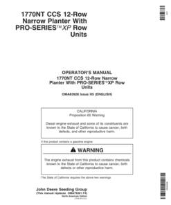 John Deere 1770NT 12-Row CCS Pro-Series Planter with XP Row Units Operator's Manual (OMA83928)