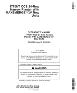 John Deere 1770NT 24-Row CCS MaxEmerge Planter w/XP Row Units Operator's Manual (OMA83930)