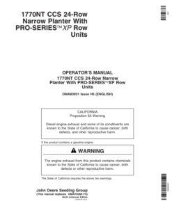 John Deere 1770NT 24-Row CCS Pro-Series Planter with XP Row Units Operator's Manual (OMA83931)