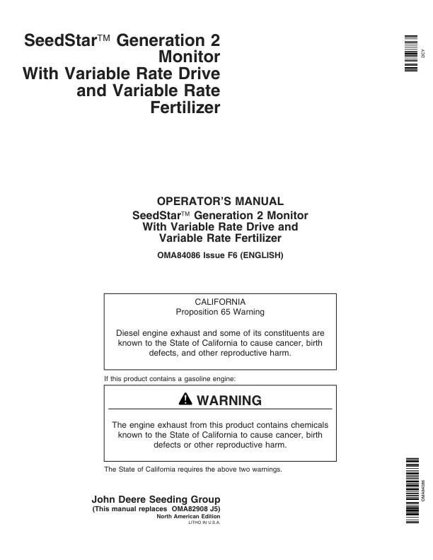 John Deere SeedStar 2 Monitor Worldwide Edition (720101-725100) Operator's Manual (OMA84086)