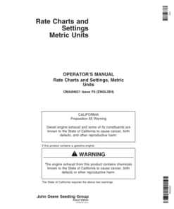 John Deere Rate Charts & Settings Metric Units (720101-725100) Operator's Manual (OMA84621)