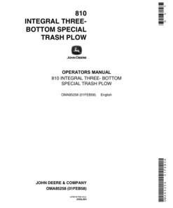 John Deere 810 Integral 3-Bottom Special Trash Plow Operator's Manual (OMA85258)