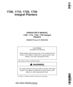 John Deere 1700, 1710, 1720 & 1730 Integral Planter North America & Australia Edition (725101-730100) Operator's Manual (OMA85375)