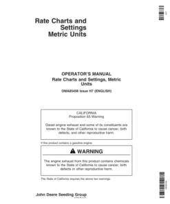 John Deere Rate Charts & Settings Metric Units (725101-735100 ) Operator's Manual (OMA85408)