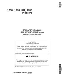 John Deere 1750, 1770 12R, 1780 Planters (725101-725999) Operator's Manual (OMA85423)