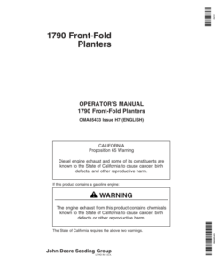 John Deere 1790 Drawn Planters (720101- ) Operator's Manual (OMA85433)