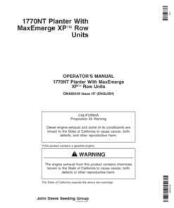 John Deere 1770NT 12/16/24 Row Planter with MaxEmerge XP Row Units Operator's Manual (OMA85449)