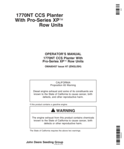 John Deere 1770NT 12/16/24 Row CCS ProSeries Planter with XP Row Units Operator's Manual (OMA85457)