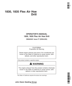 John Deere 1830 & 1835 Flex Air Hoe Drill North America (720101-730100) Operator's Manual (OMA85481)