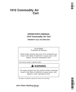 John Deere 1910 Commodity Air Cart Export Edition (730101-735100) Operator's Manual (OMA85810)