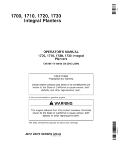 John Deere 1700, 1710, 1720 & 1730 Integral Planters North America, Australia Edition (730101-735100) Operator's Manual (OMA86779)