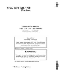 John Deere 1750, 1770 12R, 1780 Planters (730101-735100) Operator's Manual (OMA86789)