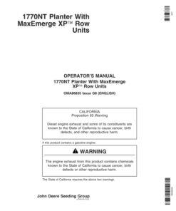 John Deere 1770NT 12/16/24 Row Planter with MaxEmerge XP Row Units Operator's Manual (OMA86835)