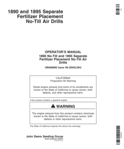 John Deere 1890 & 1895-SFP No-Till Air Drills North America & Australia Edition (730101-735100) Operator's Manual (OMA86892)