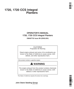 John Deere 1720 Stack-Fold Integral Planter (735101-) Operator's Manual (OMA87732)