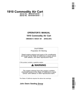 John Deere 1910 Commodity Air Cart Australian & American Edition (735101-740100) Operator's Manual (OMA88213)