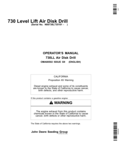 John Deere 730 Level Lift Air Disk Drill North America (735101-740100) Operator's Manual (OMA88502)