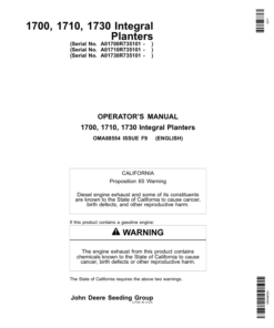 John Deere 1700, 1710 & 1730 Integral Planters North America & Australia Edition (735101-740100) Operator's Manual (OMA88554)