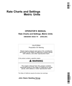 John Deere Rate Charts & Settings Metric Units (735101-410100) Operator's Manual (OMA88596)
