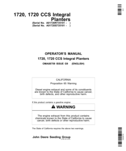 John Deere 1720, 1720 CCS Integral Planters (735101-) Operator's Manual (OMA88759)