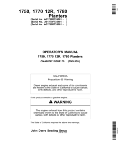 John Deere 1750, 1770 12R, 1780 Planters (735101-) Operator's Manual (OMA88767)