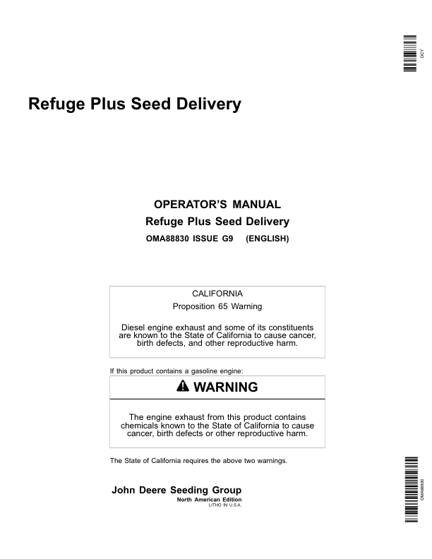 John Deere Refuge Plus Seed Delivery Operator's Manual (OMA88830)