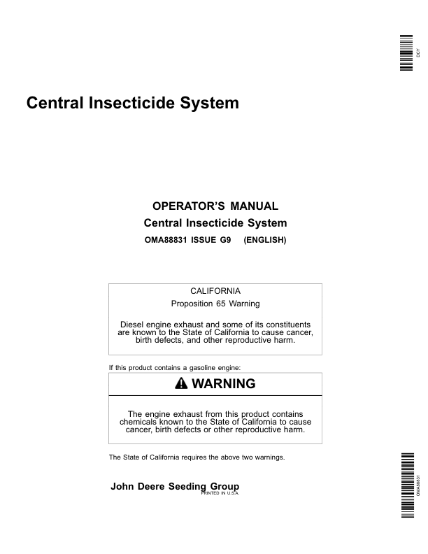 John Deere Central Insecticide System (735101-) Operator's Manual (OMA88831)
