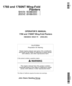 John Deere 1760, 1760NT 6-RN, 8-RN, 8-RW, 12-RN Wing-Fold Planters (735101-) Operator's Manual (OMA88832)