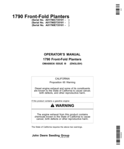 John Deere 1790 Front-Fold Planters (735101-) Operator's Manual (OMA88836)