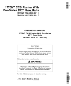 John Deere 1770NT 12/16/24 Row CCS ProSeries Planter with XP Row Units Operator's Manual (OMA88864)