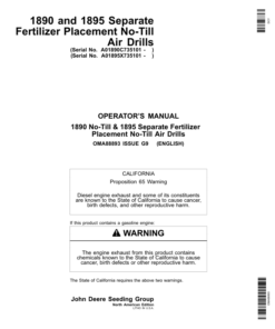John Deere 1890 & 1895-SFP No-Till Air Drills North America & Australia Edition (735101-740100) Operator's Manual (OMA88893)