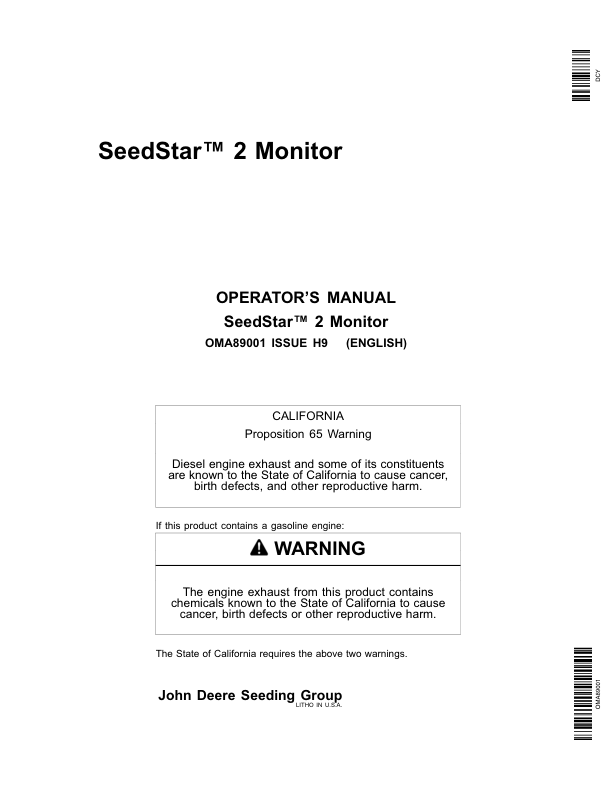 John Deere SeedStar 2 Monitor Worldwide Edition (735101-740100) Operator's Manual (OMA89001)