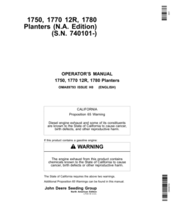 John Deere 1750, 1770 12R, 1780 Planters (S.N. 740101-) Operator's Manual (OMA89793)